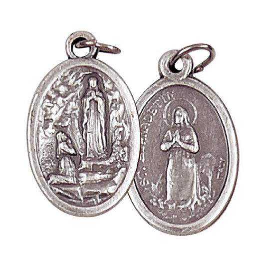 ''Lourdes & St. Bernadette'' Oxidized Medal