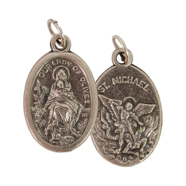 ''Our Lady of Olives & St. Michel'' Oxidized Medal