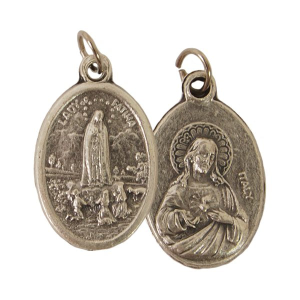 ''Our Lady of Fatima & Sacred Heart of Jesus'' Oxidized Medal / ea