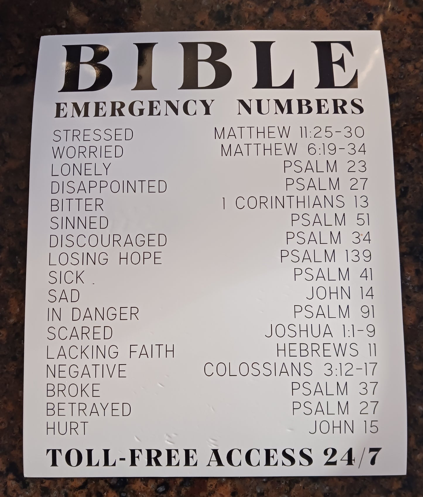 Bible Verse Emergency Numbers - Bible Verse Wall Art