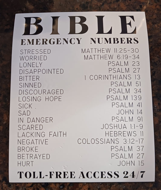 Bible Verse Emergency Numbers - Bible Verse Wall Art