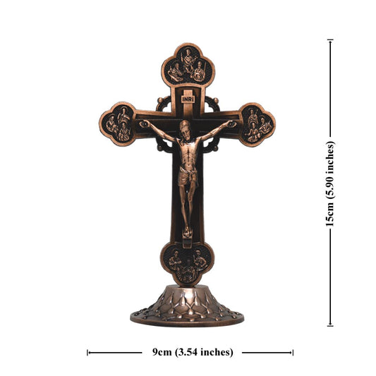 6 in standing Crucifix with 12 Apostles in Antique Copper