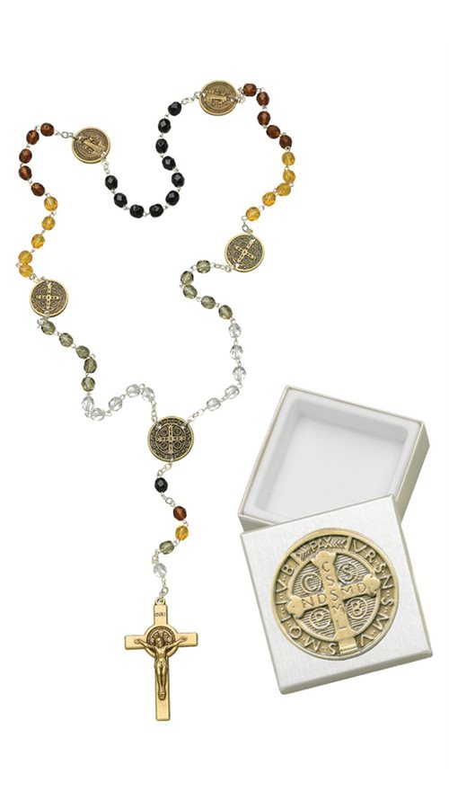 Boxed Rosary, ''St. Benedict'', 6 mm Glass Beads