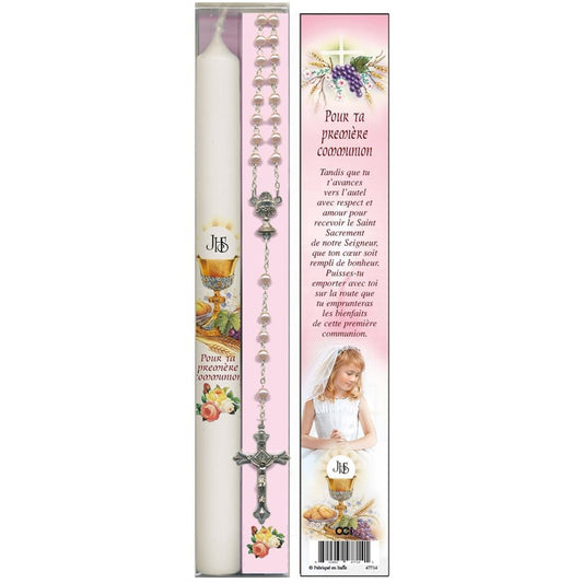 First Communion, rosary and Candle Gift Set, Girl, F