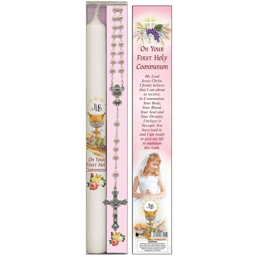 First Communion, rosary and Candle Gift Set, Girl, E